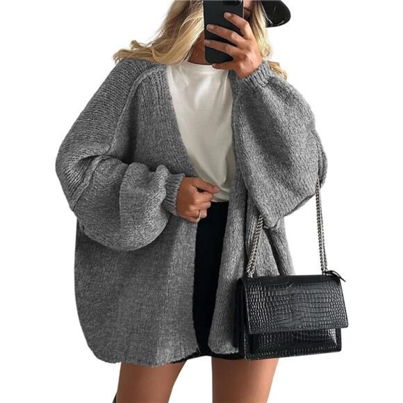 Womens Oversized Cardigan Sweaters Grey - Picture 1 of 6